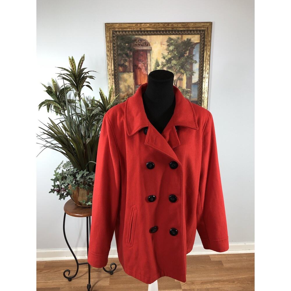 Old Navy Pea Coat XL Pocket Long Sleeve‎ Wool Blend Double Breasted Red Pocket